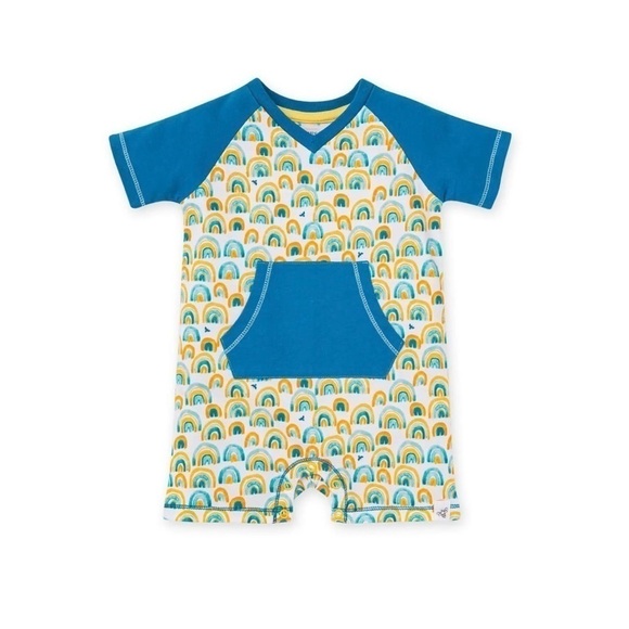 BURT’S Bees Retro Rainbows Organic Cotton Romper - Picture 1 of 3
